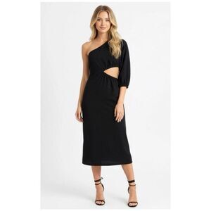 Crescent Black One Shoulder Cut Out Midi Dress Size Large